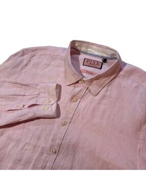 Thomas Pink London Men Long Sleeve Pure Linen Solid Pink Casual Shirt XLarge